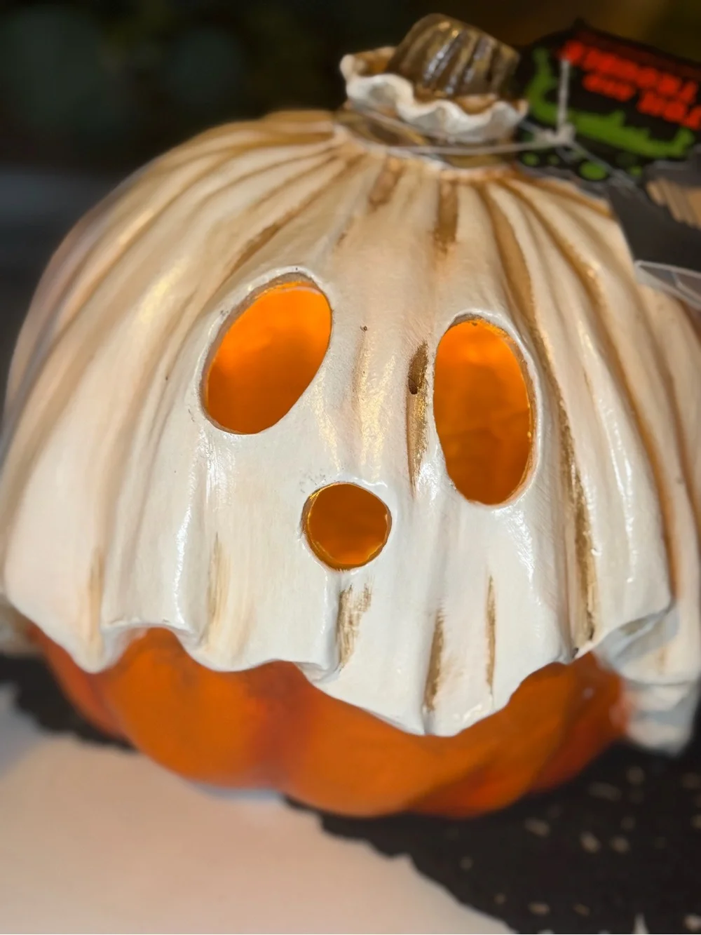Viral toil & trouble led ghost pumpkin ceramic halloween decor 7”